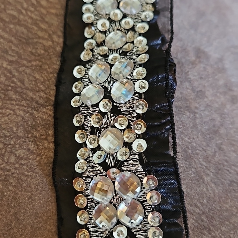 3/$30 Black Sheer Disco Sequin Rhinestone Festival Headband - Picture 3 of 8